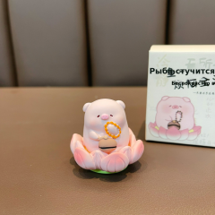 百茂原创佛系好运莲莲木鱼猪猪汽车摆件可爱精致树脂公仔桌面批发