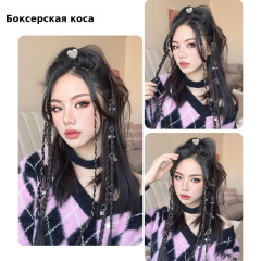 Y2K拳击辫假发女一卡式辣妹鱼骨麻花辫环扣脏辫马尾头饰库存充足