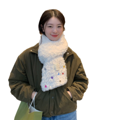 奶乎乎~韩版ins时尚纽扣毛绒围巾女秋冬季保暖加厚可爱围脖学生