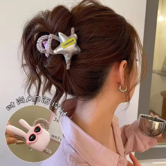 可爱小兔子玩偶发夹女后脑勺盘发抓夹ins风星星半扎发鲨鱼夹头饰
