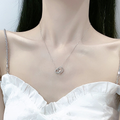s925纯银双环项链轻奢小众环环相扣锁骨链情人节闺蜜女生送女友