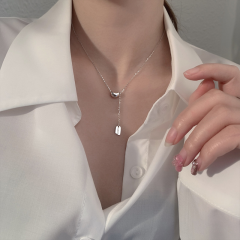 s925纯银方牌项链女幸运豆轻奢高级感礼物冷淡风新款锁骨链配饰潮