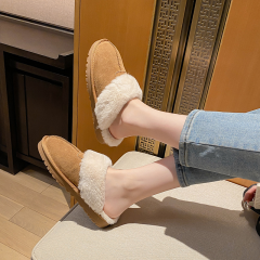 威威女郎 2913-1加绒厚底毛毛拖鞋女真皮雪地靴一脚蹬外穿绵鞋女