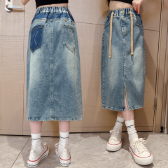 2024春秋新款女童牛仔半身裙中大童长裙儿童洋气开叉裙子童装潮