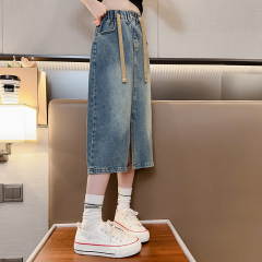 2024春秋新款女童牛仔半身裙中大童长裙儿童洋气开叉裙子童装潮
