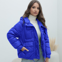 独立站欧美羽绒棉服2023年新款女冬加厚棉袄爆款亮色立领棉衣外套