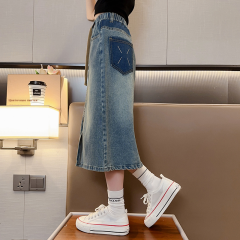 2024春秋新款女童牛仔半身裙中大童长裙儿童洋气开叉裙子童装潮