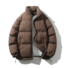 跨境定制立领棉服男女同款冬季加厚宽松棉袄情侣款纯色面包服棉衣