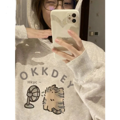 卫衣女美式上衣oversize连帽秋冬白灰色慵懒风宽松情侣外套