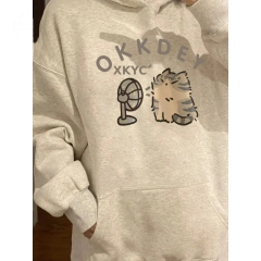卫衣女美式上衣oversize连帽秋冬白灰色慵懒风宽松情侣外套