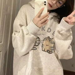 卫衣女美式上衣oversize连帽秋冬白灰色慵懒风宽松情侣外套