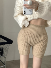 紧身弹力高腰针织短裤女秋冬季防走光外穿裤打底保暖毛线裤子