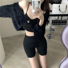 紧身弹力高腰针织短裤女秋冬季防走光外穿裤打底保暖毛线裤子