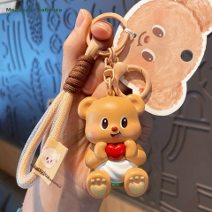 正版潮流黄油小熊钥匙扣女可爱卡通精致玩偶注塑公仔钥匙链包挂件