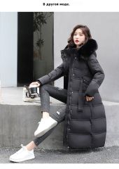 【现货】韩国东大门秋冬新款大毛领中长款修身显瘦羽绒棉服女外套