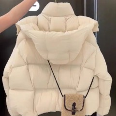 韩版长袖加厚连帽仿白鸭绒短款羽绒棉服女爆款小个外套2024冬外套