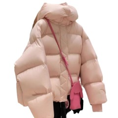 韩版长袖加厚连帽仿白鸭绒短款羽绒棉服女爆款小个外套2024冬外套