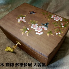中式复古木质首饰盒实木收纳盒饰品盒古风中国风花卉珠宝盒礼物