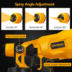 WORKSITE Cordless Sprayer Gun 20V Max Battery Portable 150W HVLP Paint Spray Guns 700ML Container for DIY Fence Chairs Painting
