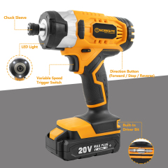 WORKSITE 20V Cordless Impact Driver 1/4" Handheld Portable Battery Power 180Nm(1590 in-lbs) Screwing Tools