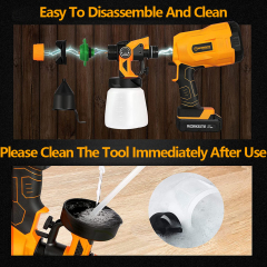 WORKSITE Cordless Sprayer Gun 20V Max Battery Portable 150W HVLP Paint Spray Guns 700ML Container for DIY Fence Chairs Painting