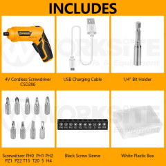 WORKSITE 4V Cordless Screwdriver 1/4" Chuck Mini Small Battery Rechargeable Power Screwdrivers with Pivoting Handle