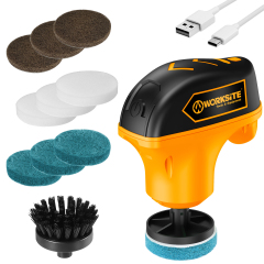 WORKSITE Power Scrubber Electric Cleaning Brush Tool Kit 4V Battery Powered Auto Cleaner 10pcs for Bathroom Shower