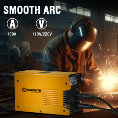 WORKSITE MMA Welder 130A,110/220V Portable ARC Welding Machine IGBT Inverter Digital LCD Display Hot Start Metal Welders for Home Use