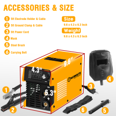 WORKSITE MMA Welder 130A,110/220V Portable ARC Welding Machine IGBT Inverter Digital LCD Display Hot Start Metal Welders for Home Use