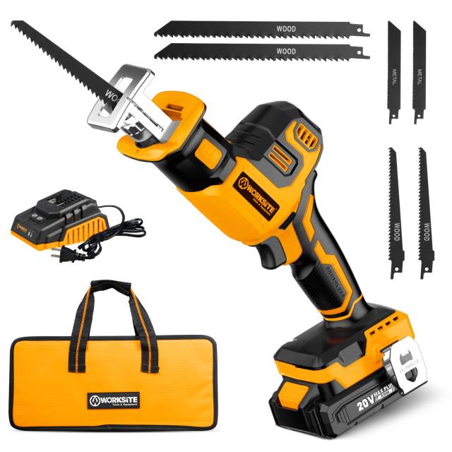 WORKSITE Brushless Cordless Reciprocating Saw 20V Max Compact Portable Small Variable Speed Power Cutter Saws for Wood Metal Cutting