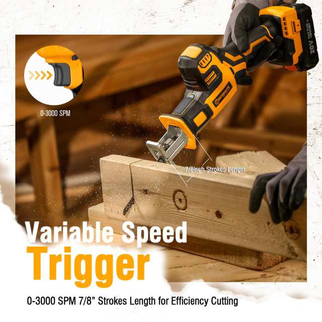 WORKSITE Brushless Cordless Reciprocating Saw 20V Max Compact Portable Small Variable Speed Power Cutter Saws for Wood Metal Cutting