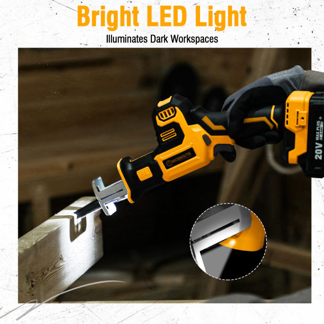 WORKSITE Brushless Cordless Reciprocating Saw 20V Max Compact Portable Small Variable Speed Power Cutter Saws for Wood Metal Cutting