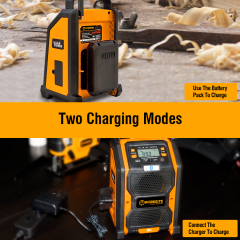 WORKSITE 20V Cordless Jobsite Radio Portable Battery AC/DC Adaptor Speaker 33 Ft Range FM AM Aux-In Working Radio