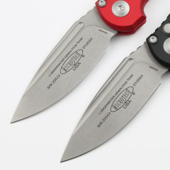 Microtech LUDT Gen III Drop Point AUTO Folding Knife 3.22" M390MK Stonewashed Plain Blade, Black Aviation Aluminum Handles