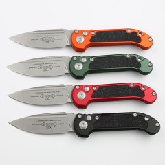 Microtech LUDT Gen III Drop Point AUTO Folding Knife 3.22" M390MK Stonewashed Plain Blade, Black Aviation Aluminum Handles
