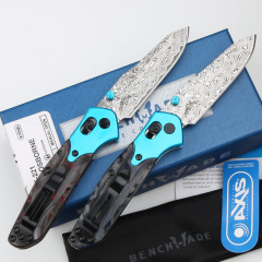 Benchmade 945-221Osborne Mini Folding Knife 2.91" Damascus Plain Blade, Carbon Fiber+Aluminum Handles