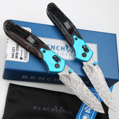 Benchmade 945-221Osborne Mini Folding Knife 2.91" Damascus Plain Blade, Carbon Fiber+Aluminum Handles