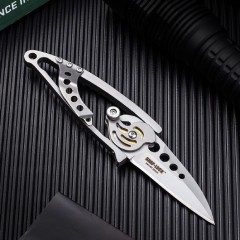 CRKT 5102 Ed Van Hoy Snap Lock Folding Knife 2.01" D2 Plain Blade, Stainless Steel Handles