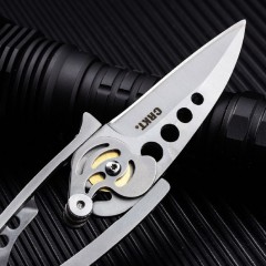 CRKT 5102 Ed Van Hoy Snap Lock Folding Knife 2.01" D2 Plain Blade, Stainless Steel Handles
