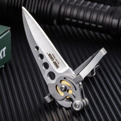 CRKT 5102 Ed Van Hoy Snap Lock Folding Knife 2.01" D2 Plain Blade, Stainless Steel Handles