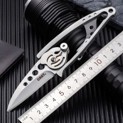 CRKT 5102 Ed Van Hoy Snap Lock Folding Knife 2.01" D2 Plain Blade, Stainless Steel Handles