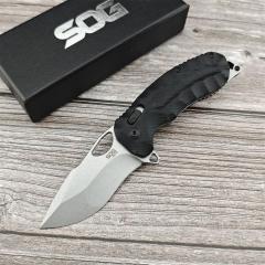 SOG Kiku XR Folding Knife 2.83" CTS-XHP Black Cerakote Plain Blade, Black Linen Micarta Handles