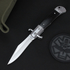 Italy Classical 9'' AKC Sandalwood Handles OTF AUTO Knife 3.85" 440C Steel Mirror Blade
