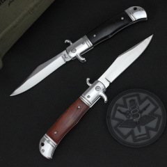 Italy Classical 9'' AKC Sandalwood Handles OTF AUTO Knife 3.85" 440C Steel Mirror Blade