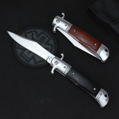 Italy Classical 9'' AKC Sandalwood Handles OTF AUTO Knife 3.85" 440C Steel Mirror Blade