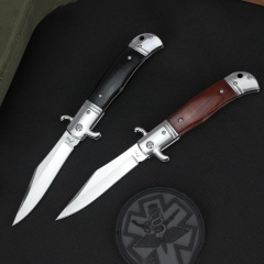 Italy Classical 9'' AKC Sandalwood Handles OTF AUTO Knife 3.85" 440C Steel Mirror Blade
