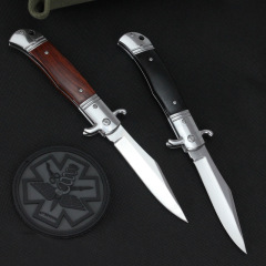Italy Classical 9'' AKC Sandalwood Handles OTF AUTO Knife 3.85" 440C Steel Mirror Blade