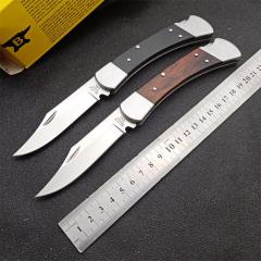 Buck 110 Folding Hunter 3.35" 440C Blade, Ebony Wood Handles, Lockback, Leather Sheath