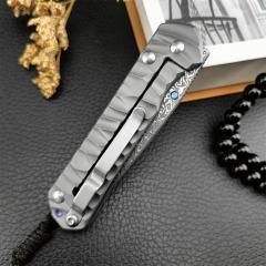 Chris Reeve Small Sebenza Folding Knife 2.76" Damascus Blade, Titanium Handles, Frame Lock