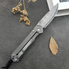 Chris Reeve Small Sebenza Folding Knife 2.76" Damascus Blade, Titanium Handles, Frame Lock